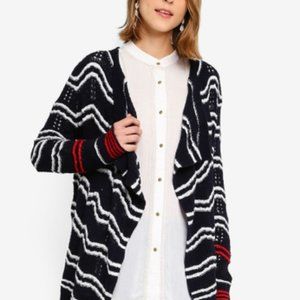 Desigual Red White Blue Striped Open Cardigan Knit Size Large Medium